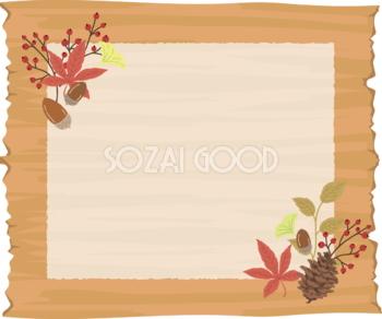 秋フレーム枠 木 紅葉(もみじ) どんぐり 松ぼっくり イチョウ イラスト無料 フリー90007