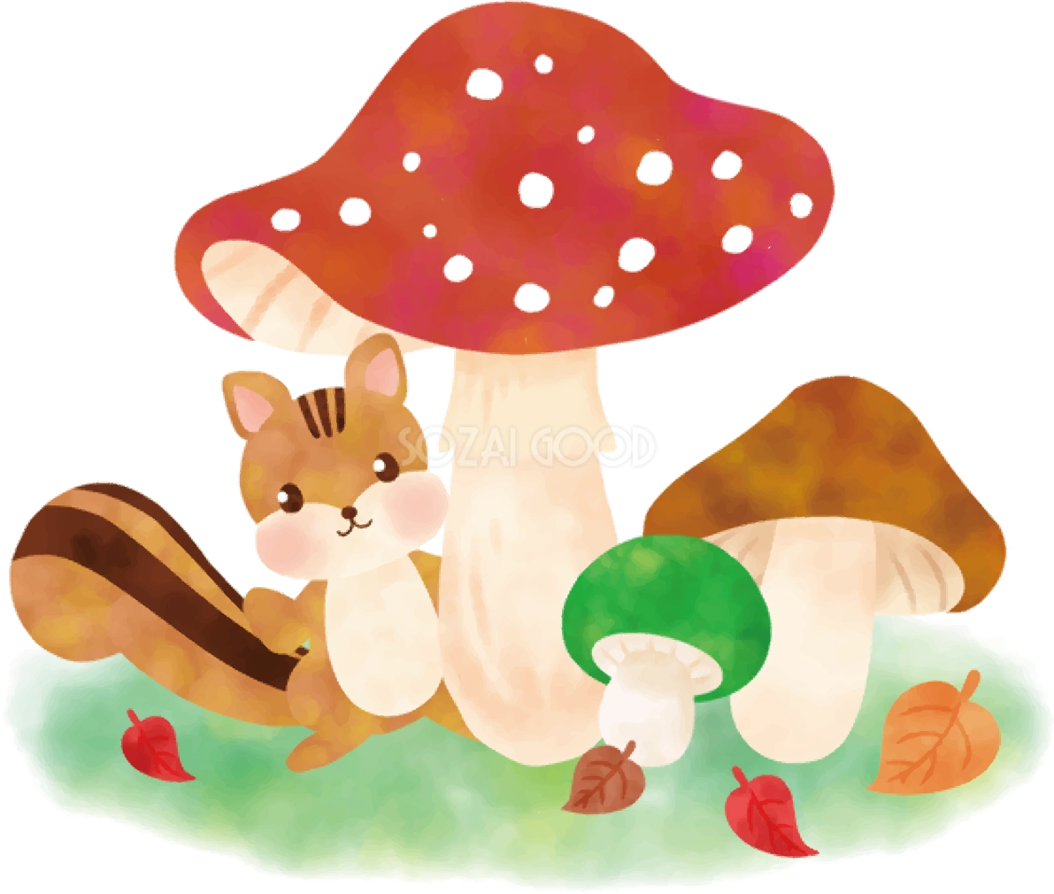 きのこ 秋 リス イラスト無料 フリー90011