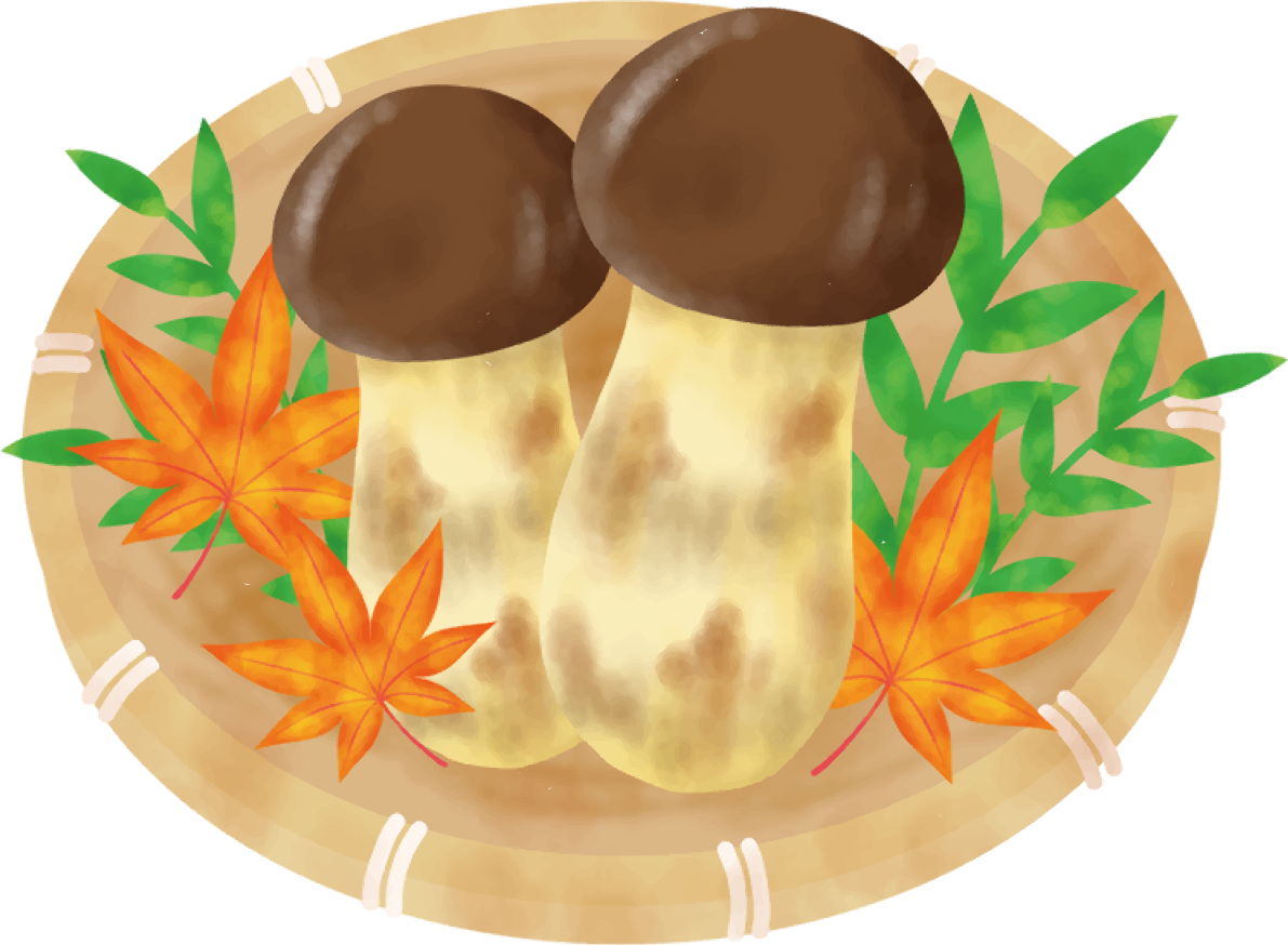きのこ 秋 松茸 紅葉(もみじ) イラスト無料 フリー90014に写真・文字を入れる
