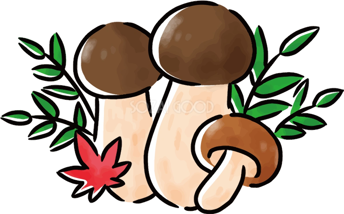 きのこ 秋 和風 紅葉(もみじ) イラスト無料 フリー90017