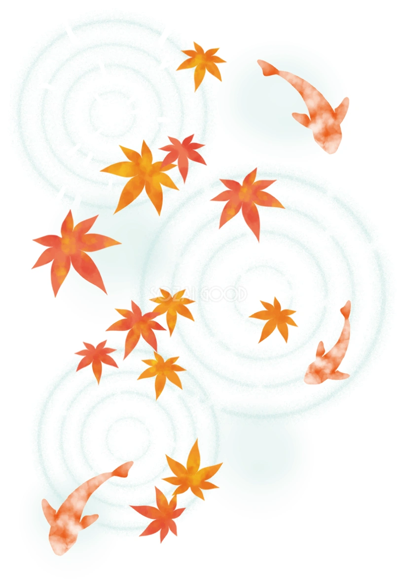紅葉(もみじ) 秋 背景 鯉 水面 波紋 イラスト無料 フリー90043