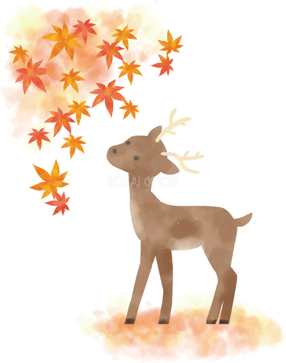 紅葉(もみじ) 秋 鹿 イラスト無料 フリー90044