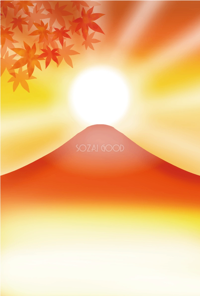 紅葉(もみじ) 秋 背景 朝日 イラスト無料 フリー90047