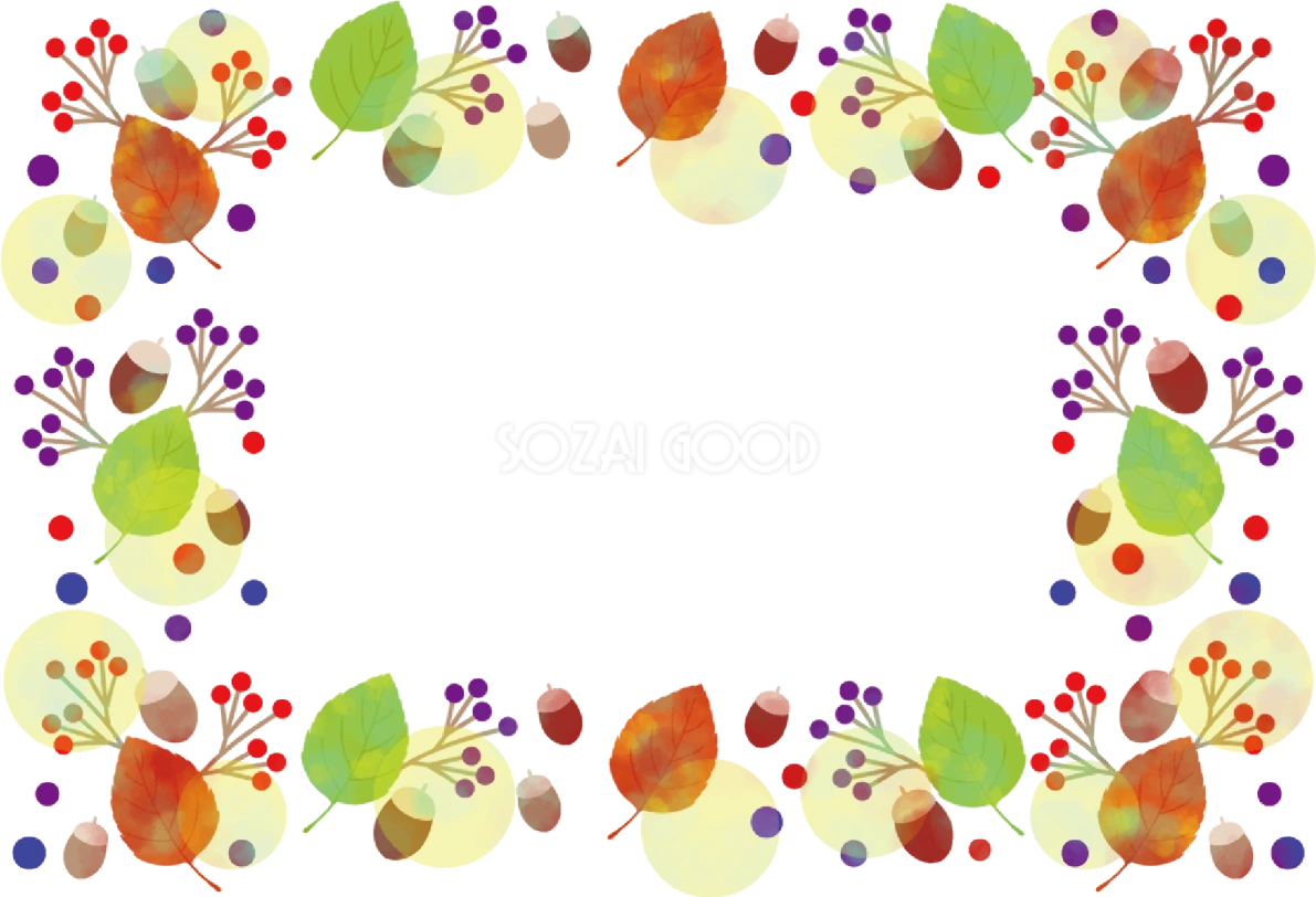 秋フレーム枠 紅葉 どんぐり 実 イラスト無料 フリー90054