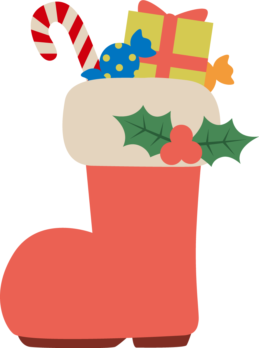 お菓子の入った赤いブーツ かわいいクリスマスイラスト無料 フリー90062に写真・文字を入れる