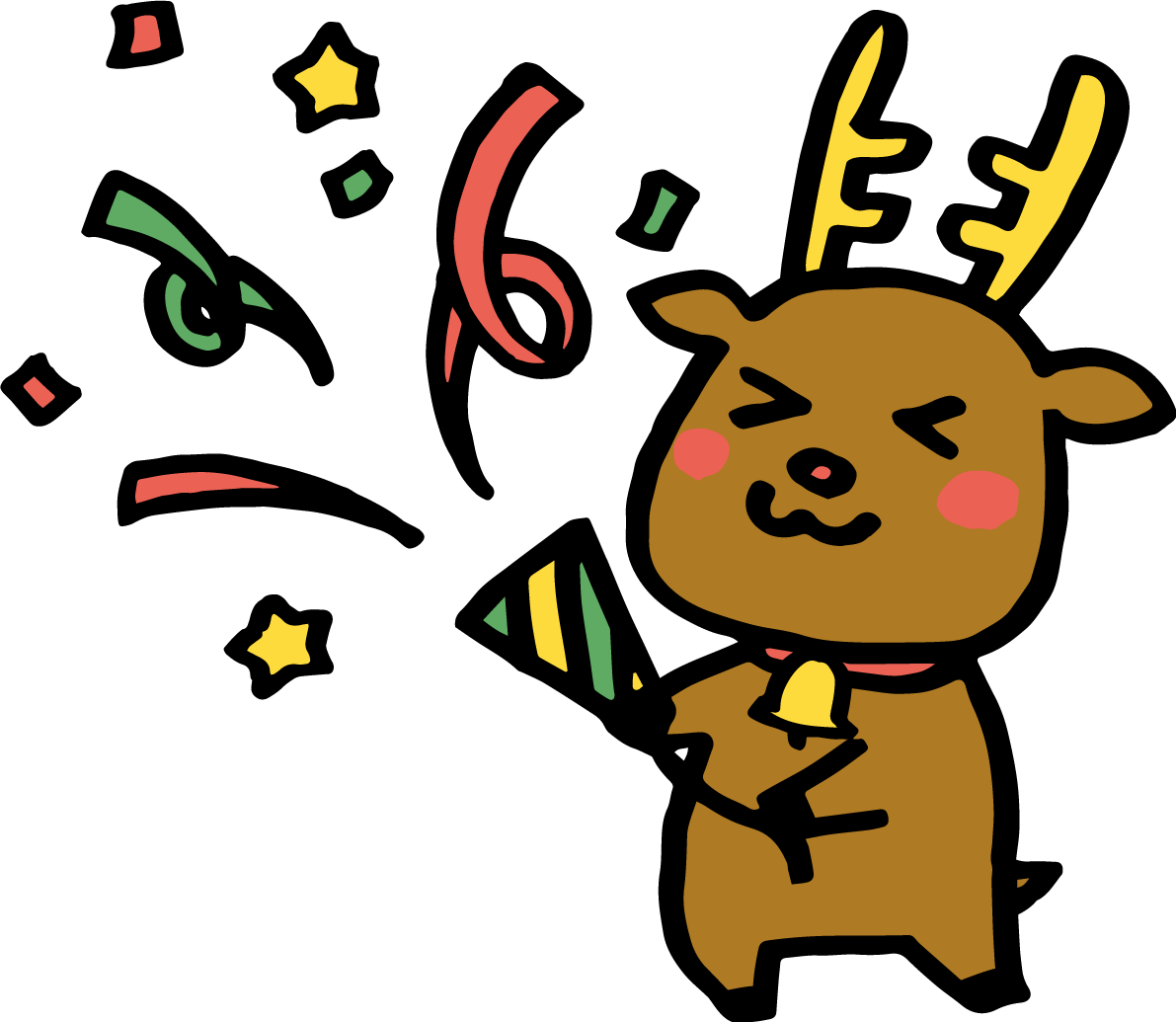 クラッカーを鳴らすトナカイ かわいいクリスマスイラスト無料 フリー90064に写真・文字を入れる