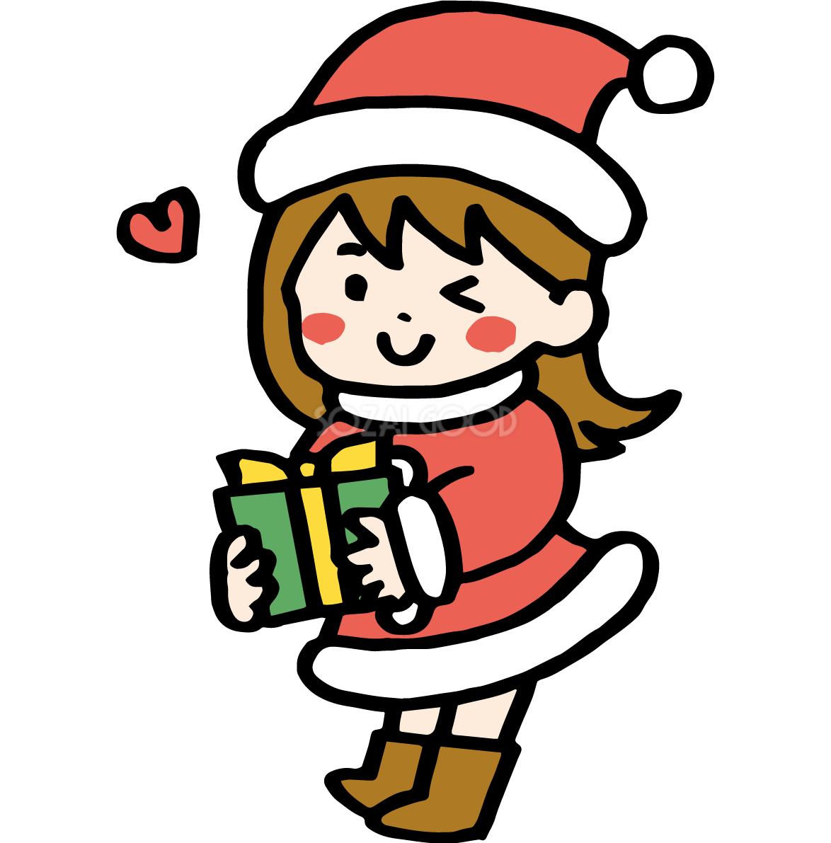 サンタクロースの服を着た女の子 プレゼント かわいいクリスマスイラスト無料 フリー90067
