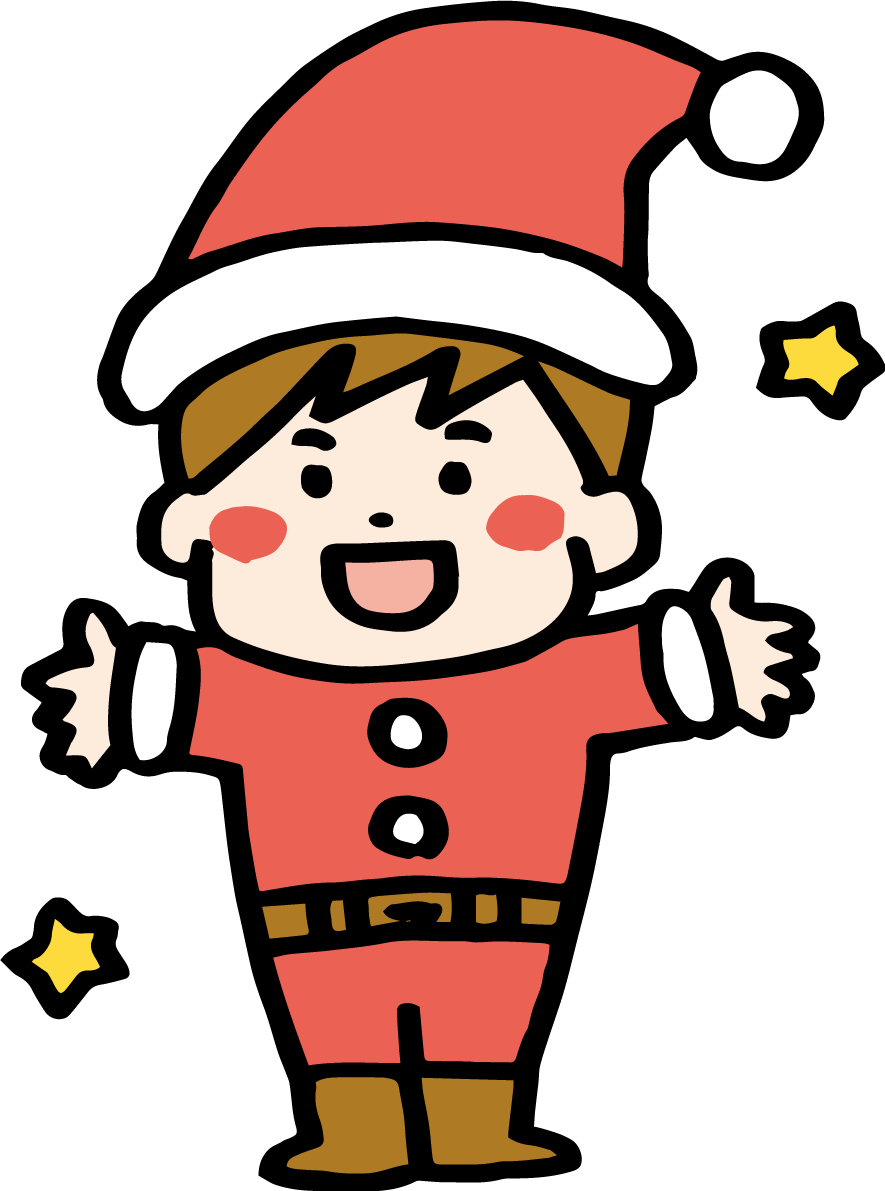 サンタクロースの服を着た男の子 かわいいクリスマスイラスト無料 フリー90068に写真・文字を入れる