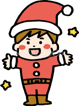 サンタクロースの服を着た男の子 かわいいクリスマスイラスト無料 フリー90068