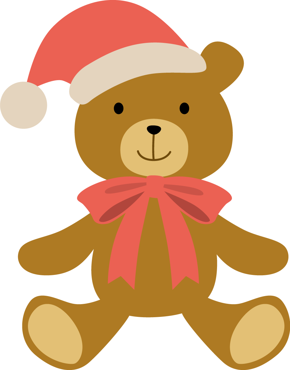 サンタクロース帽を被った熊のぬいぐるみ かわいいクリスマスイラスト無料 フリー90070に写真・文字を入れる