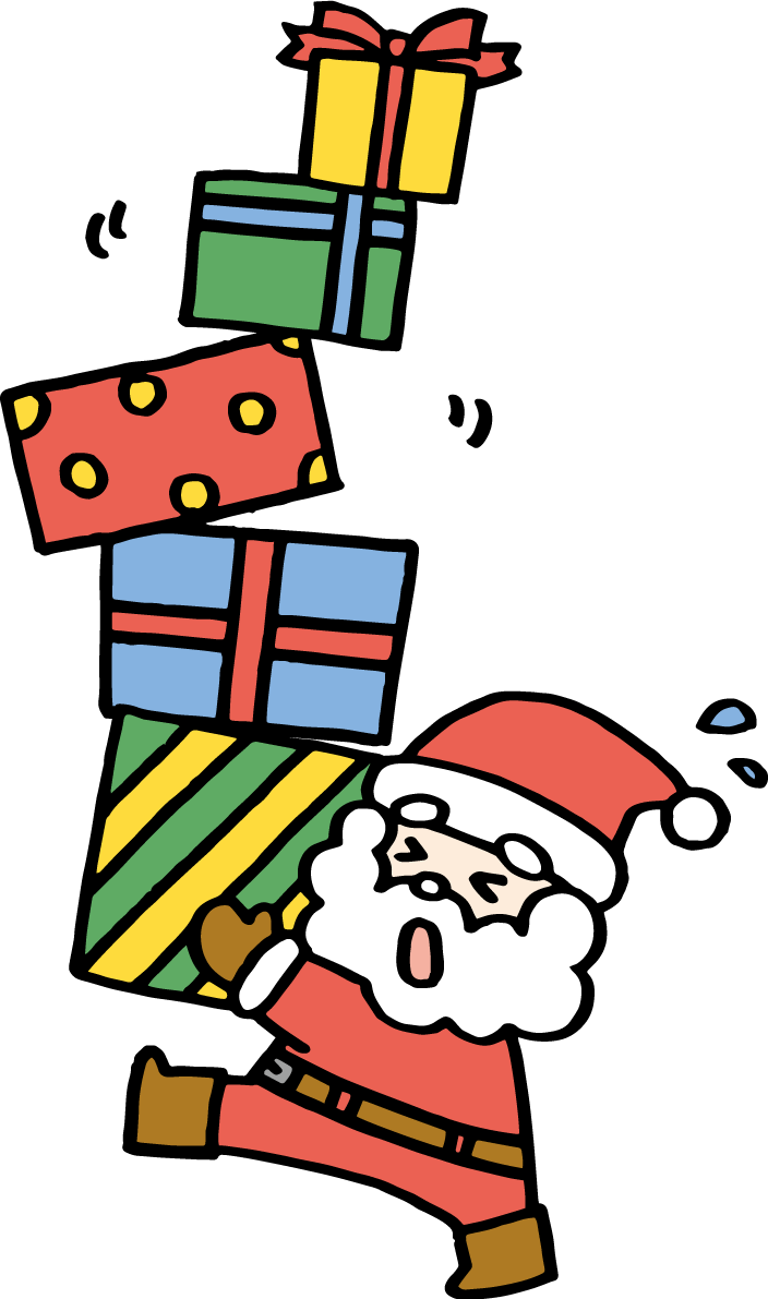 プレゼントを運ぶサンタクロース かわいいクリスマスイラスト無料 フリー90073に写真・文字を入れる