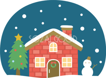 雪が降るクリスマスの日の家 かわいいイラスト無料 フリー90081