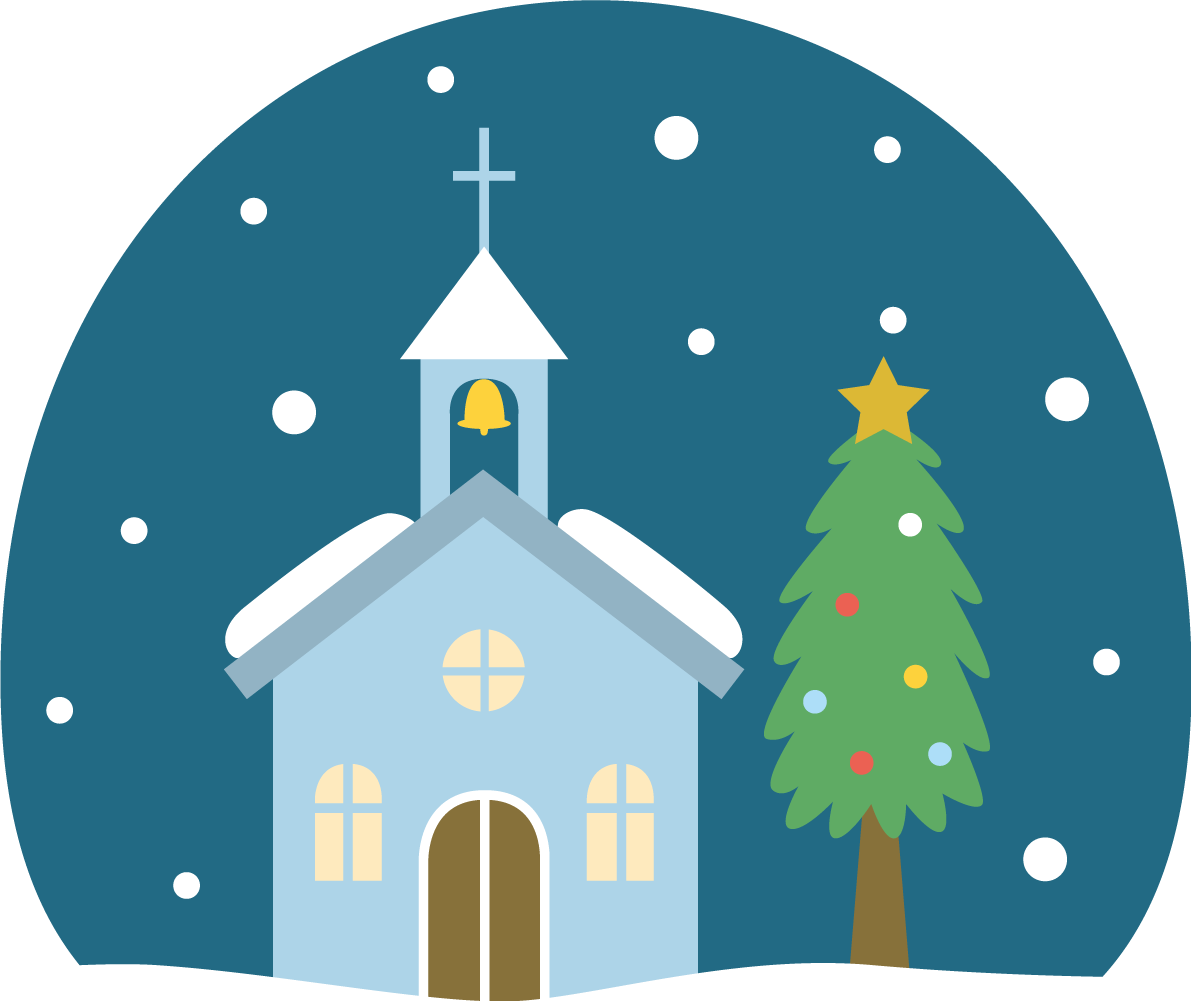 雪が降るクリスマスの日の教会 かわいいイラスト無料 フリー90082に写真・文字を入れる