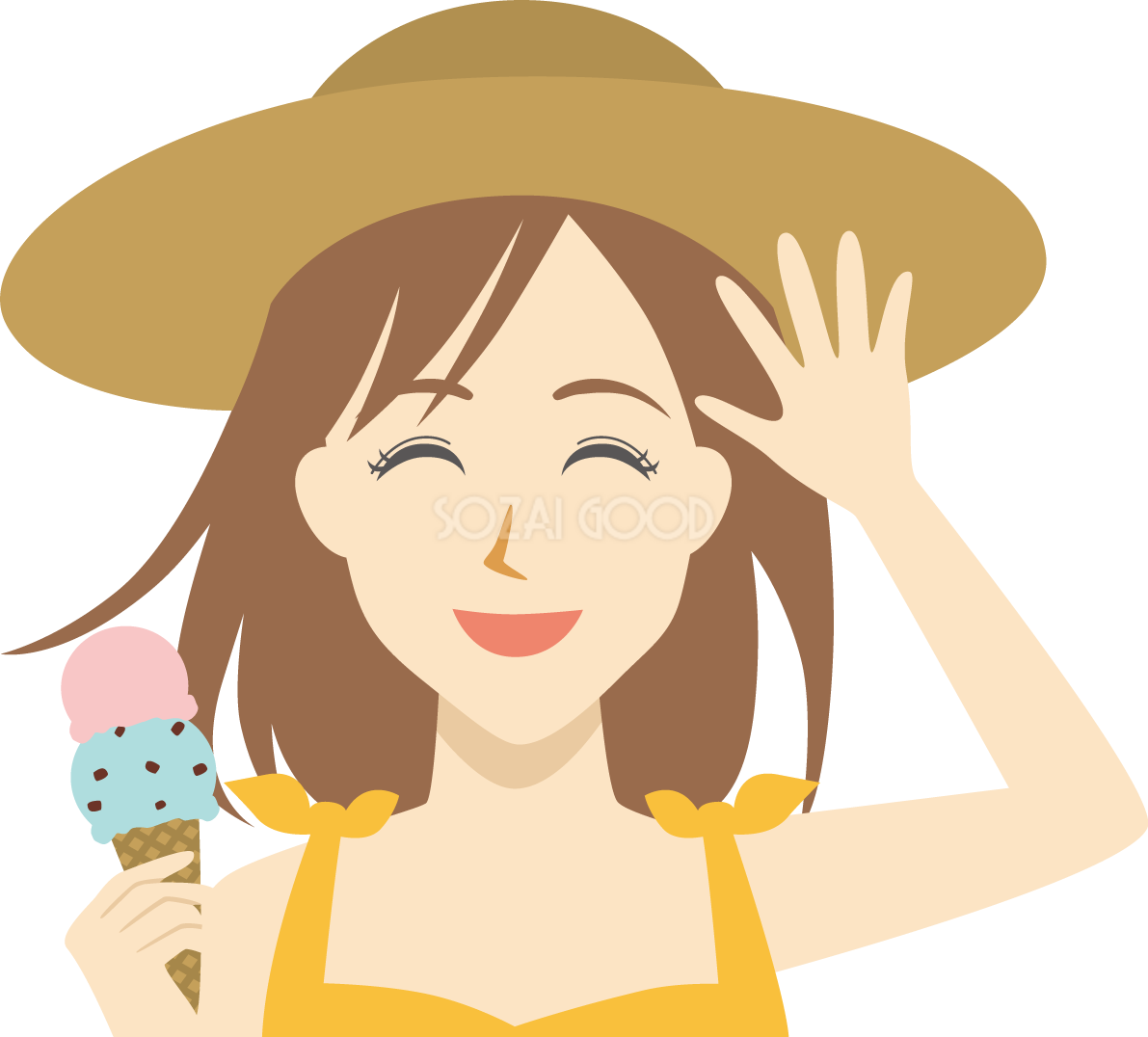 夏 女性 笑顔イラスト無料 フリー90088