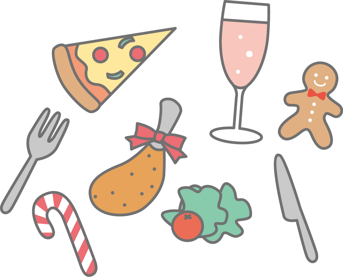 いろんなクリスマスのご馳走 かわいいイラスト無料 フリー90109に写真・文字を入れる