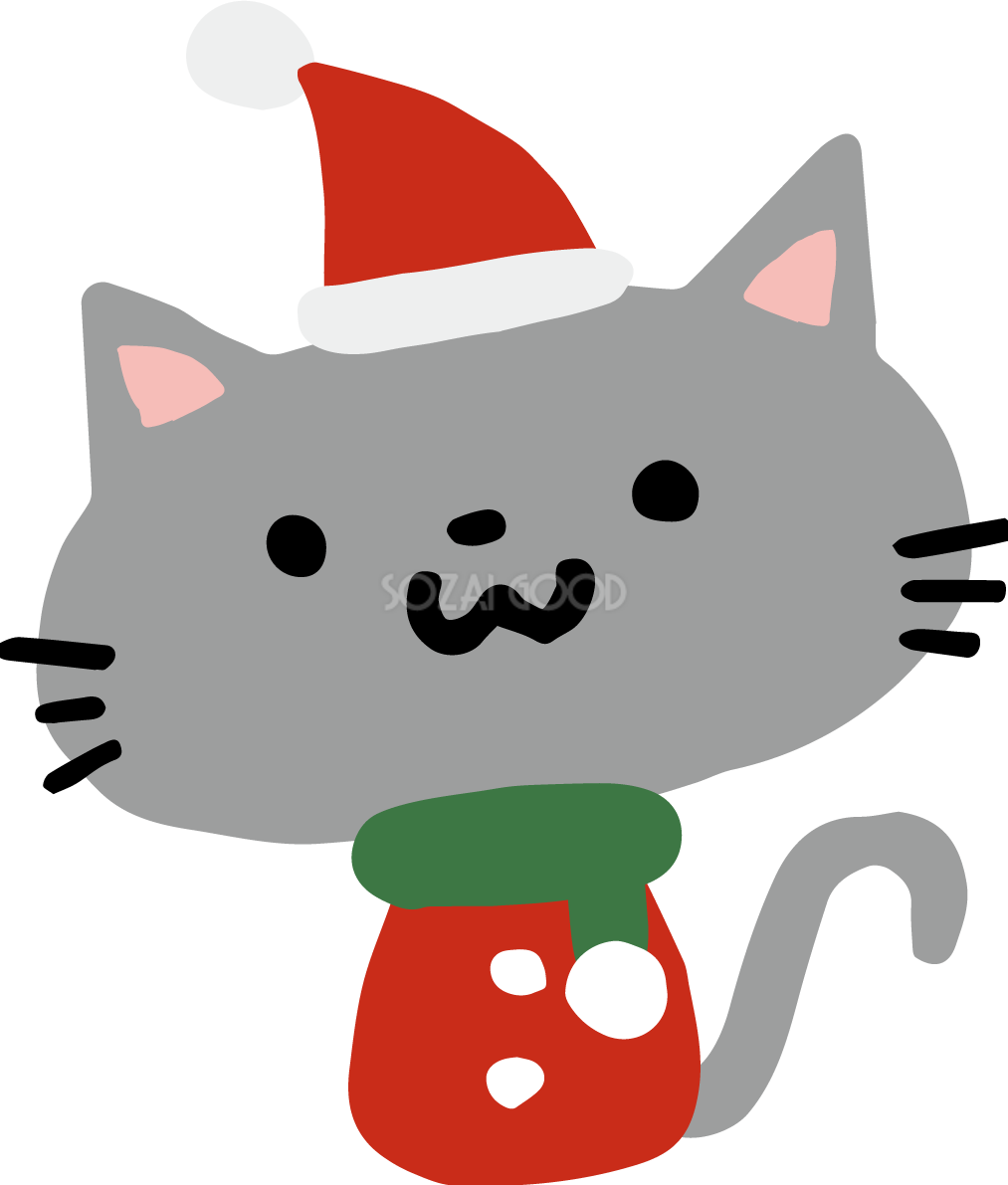 ゆるいサンタクロース帽の猫 かわいいクリスマスイラスト無料 フリー90119