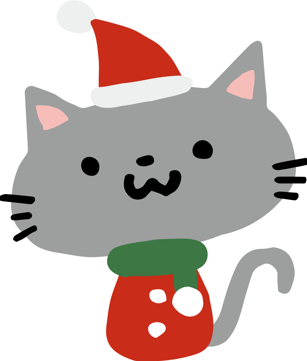 ゆるいサンタクロース帽の猫 かわいいクリスマスイラスト無料 フリー90119に写真・文字を入れる