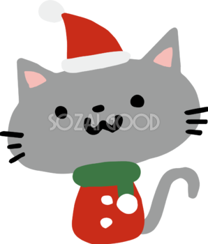 ゆるいサンタクロース帽の猫 かわいいクリスマスイラスト無料 フリー90119