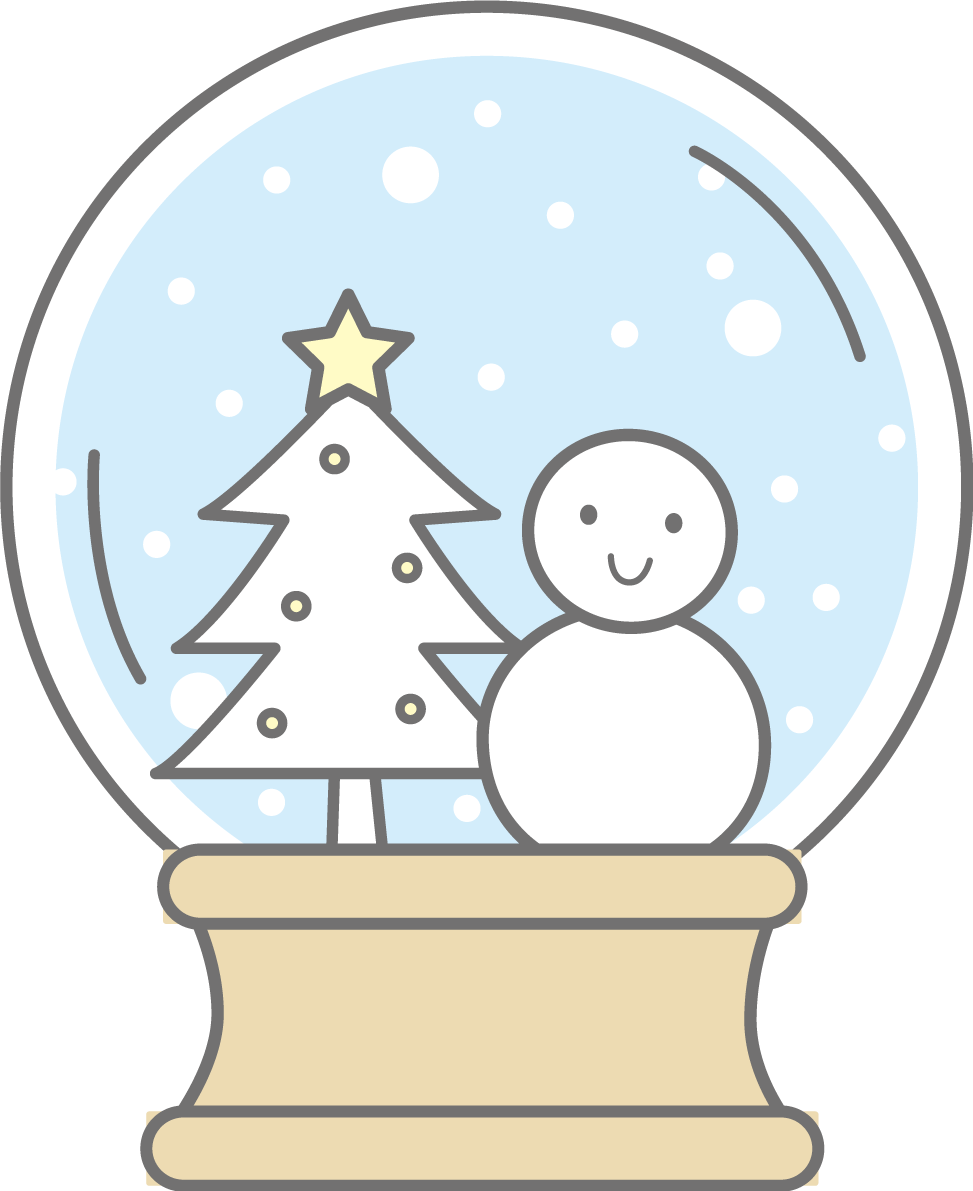 ツリーと雪だるまのスノードーム かわいいクリスマスイラスト無料 フリー90122に写真・文字を入れる