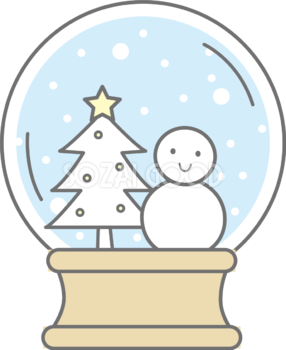 ツリーと雪だるまのスノードーム かわいいクリスマスイラスト無料 フリー90122