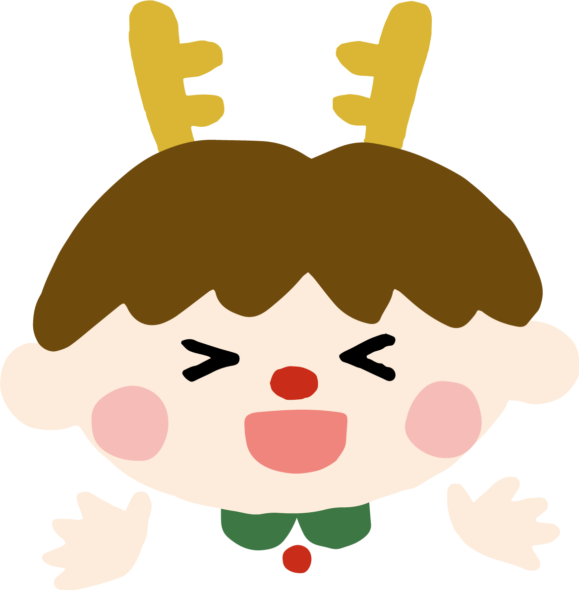 ゆるいトナカイのコスプレをした男の子の顔 かわいいクリスマスイラスト無料 フリー90125に写真・文字を入れる