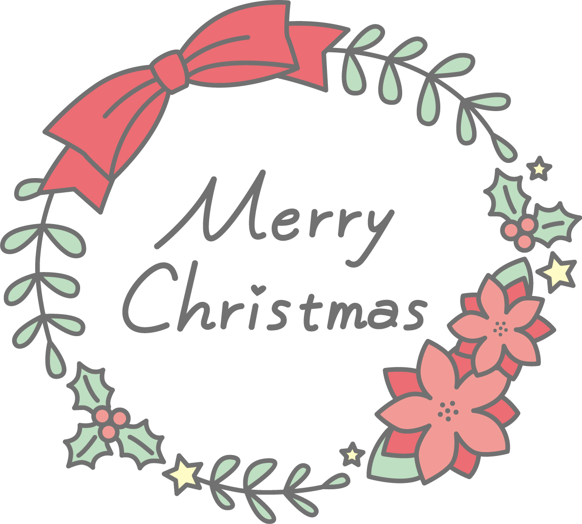 リースの中にMerry Christmas(メリークリスマス)文字 かわいいイラスト無料 フリー90128に写真・文字を入れる