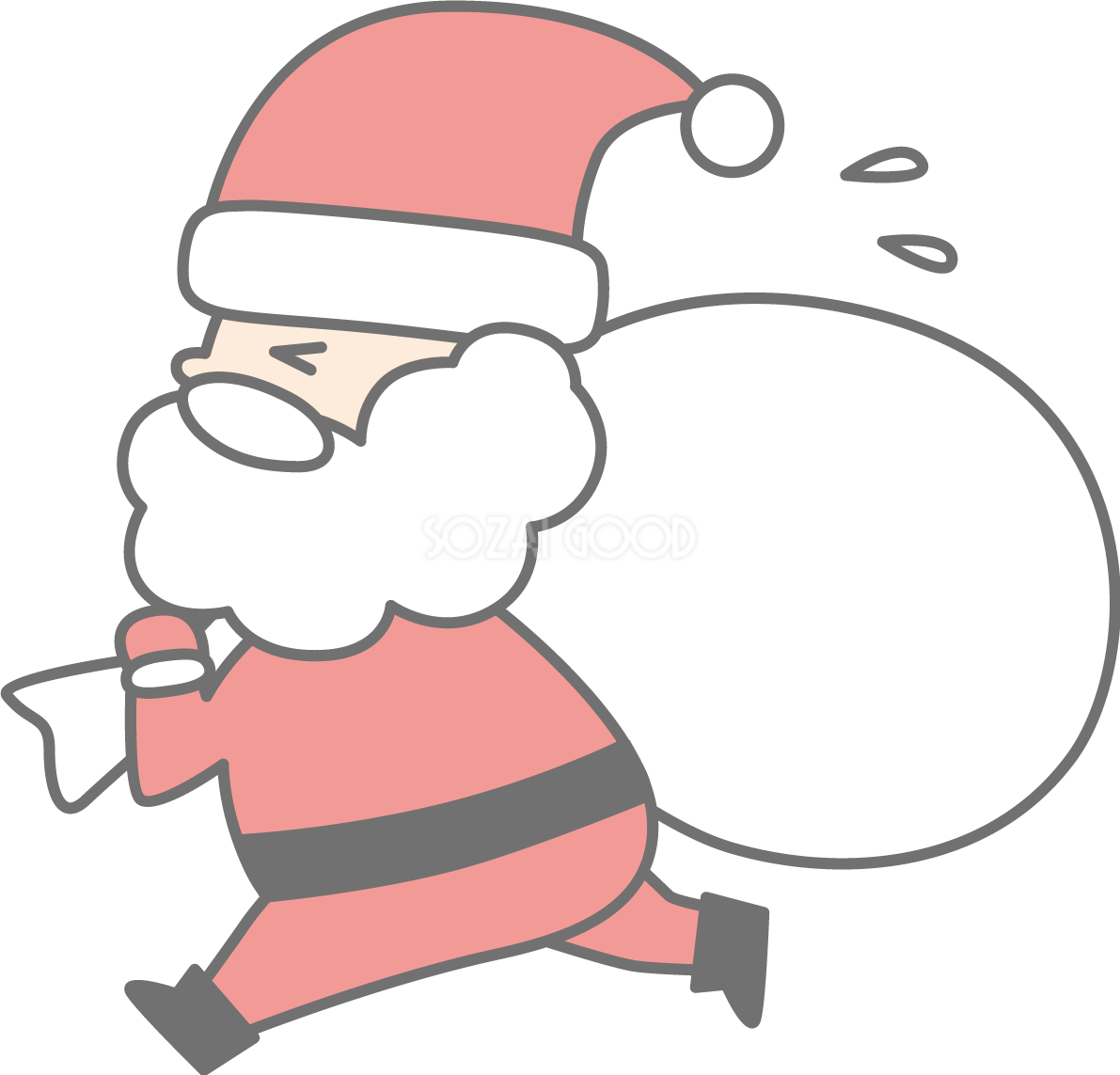 急いで走るサンタクロース かわいいクリスマスイラスト無料 フリー90133