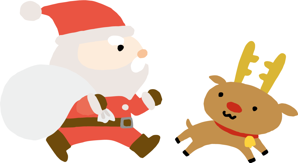 歩くゆるいトナカイとサンタクロース かわいいクリスマスイラスト無料 フリー90140に写真・文字を入れる