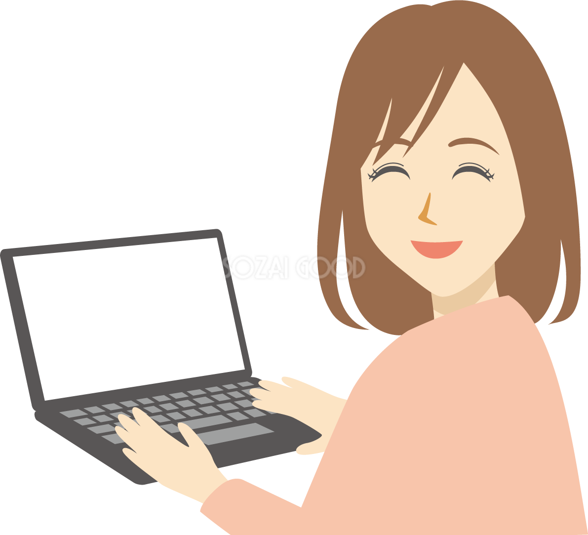 パソコン 女性 笑顔イラスト無料 フリー90143
