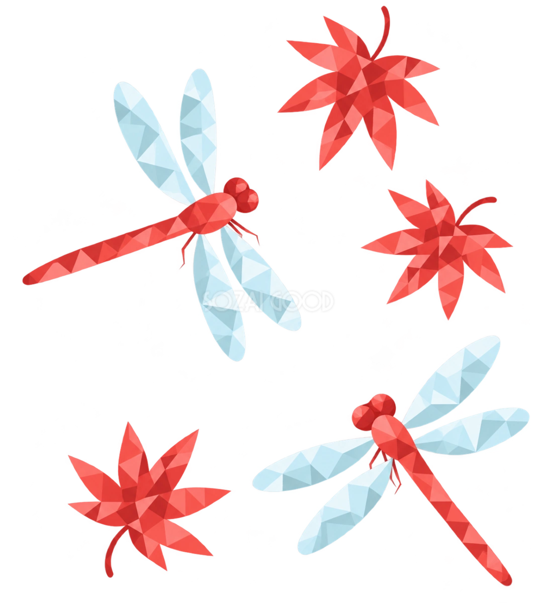 秋 おしゃれ 紅葉(もみじ) とんぼ イラスト無料 フリー90173