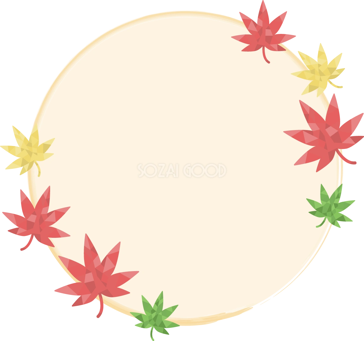 秋 おしゃれ 紅葉(もみじ) 丸フレーム枠 イラスト無料 フリー90175