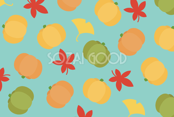 秋 かわいい 紅葉(もみじ) かぼちゃ イチョウ 背景 レトロ イラスト無料 フリー90187
