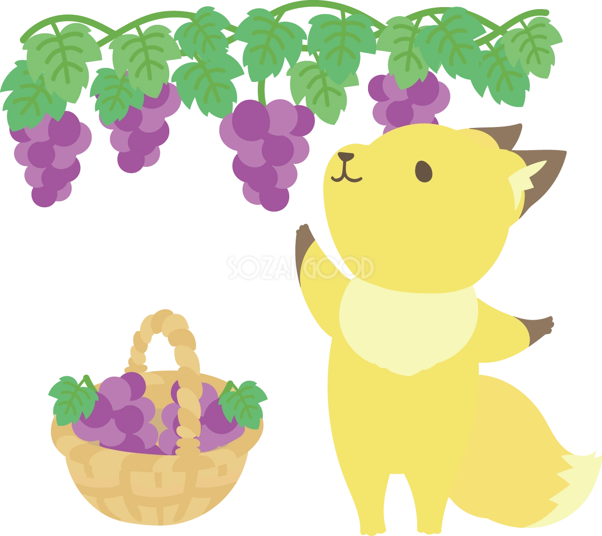 秋 かわいい ぶどう狩り きつね イラスト無料 フリー90198