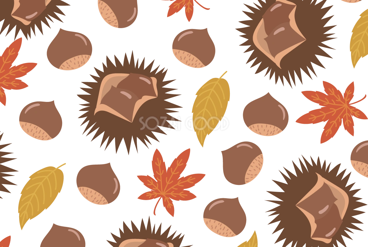秋 紅葉(もみじ) 栗 落ち葉 背景 イラスト無料 フリー90205