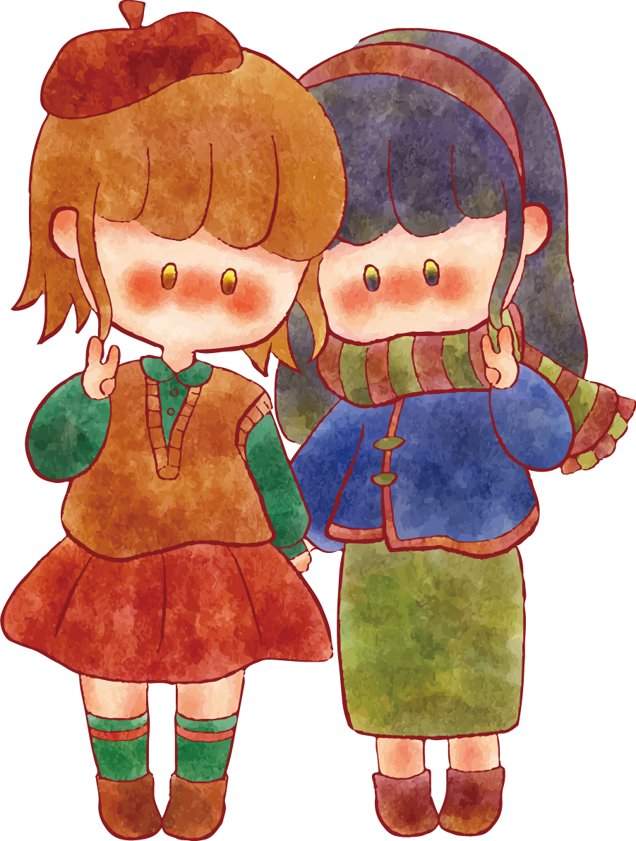 女の子 手書きかわいい 2人組イラスト無料 フリー90213に写真・文字を入れる