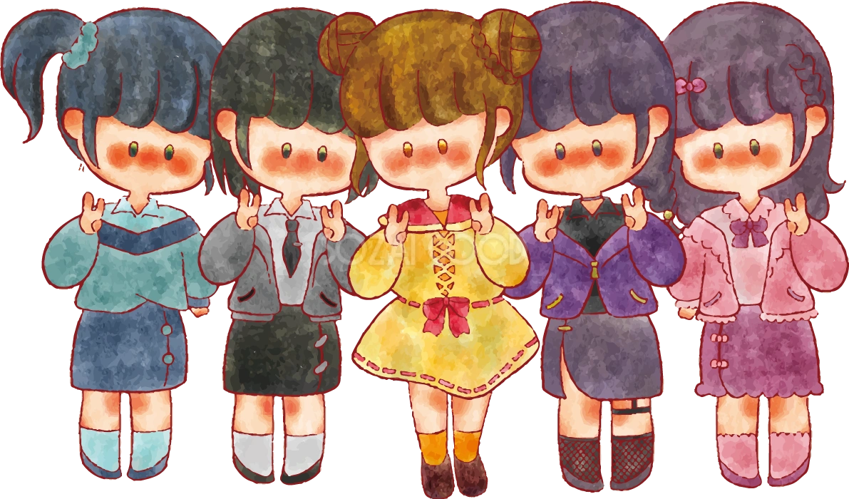 女の子 手書きかわいい 5人組イラスト無料 フリー90216