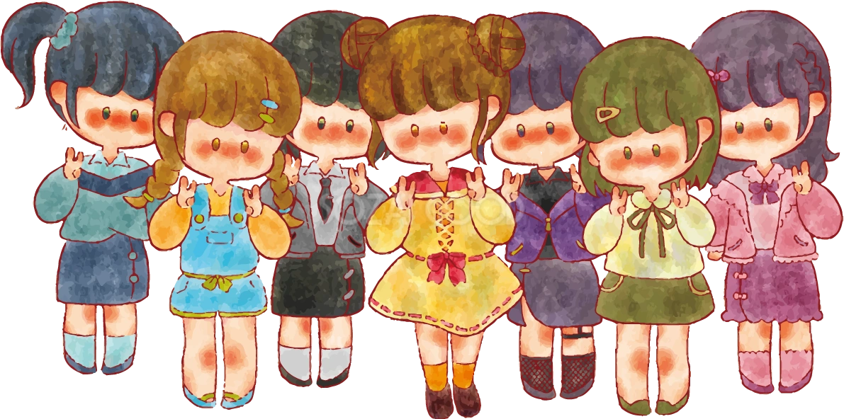 女の子 手書きかわいい 7人組イラスト無料 フリー90218