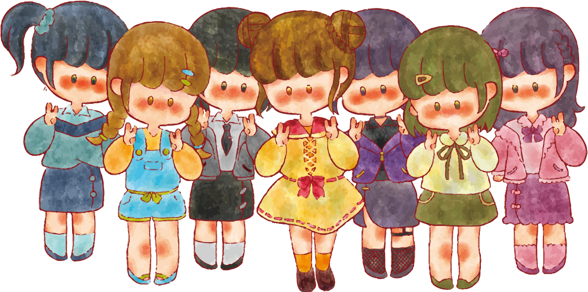 女の子 手書きかわいい 7人組イラスト無料 フリー90218に写真・文字を入れる