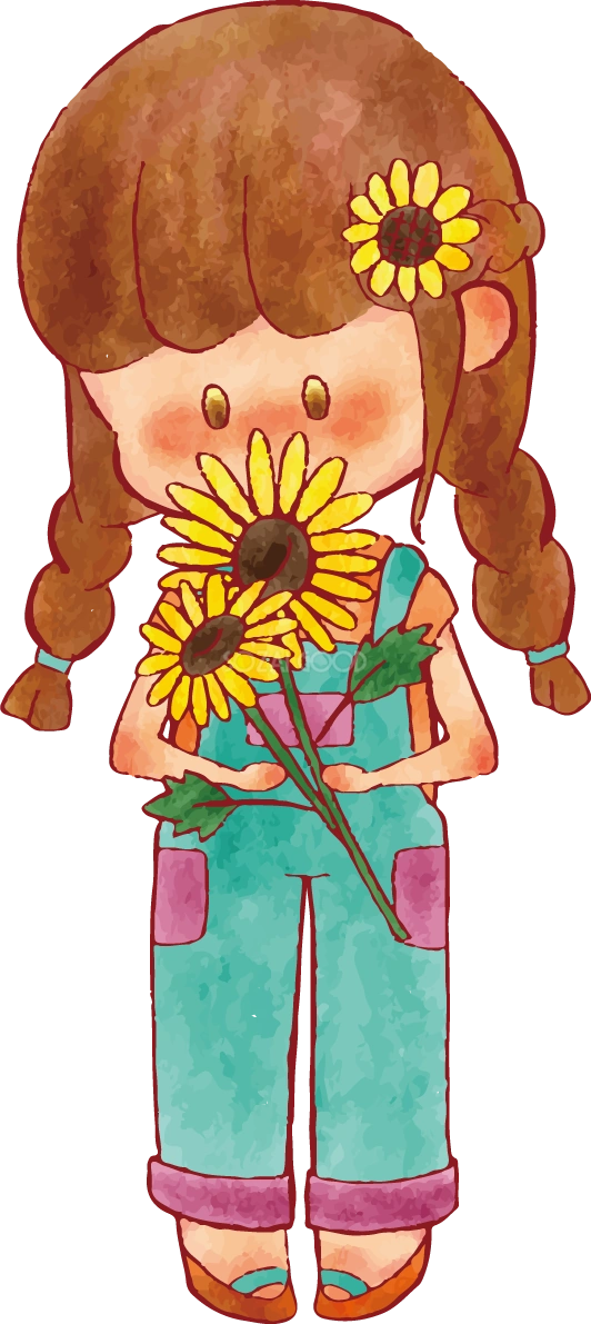 女の子 手書きかわいい ひまわりイラスト無料 フリー90227