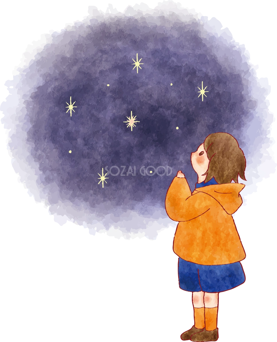 女の子 手書きかわいい 星を見るイラスト無料 フリー90232