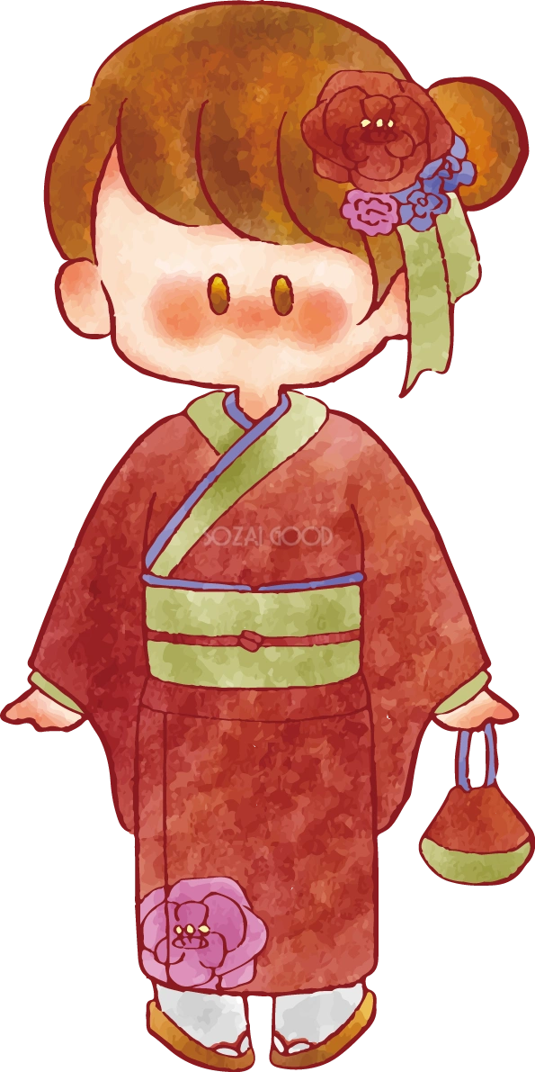 女の子 手書きかわいい 着物(和) イラスト無料 フリー90242