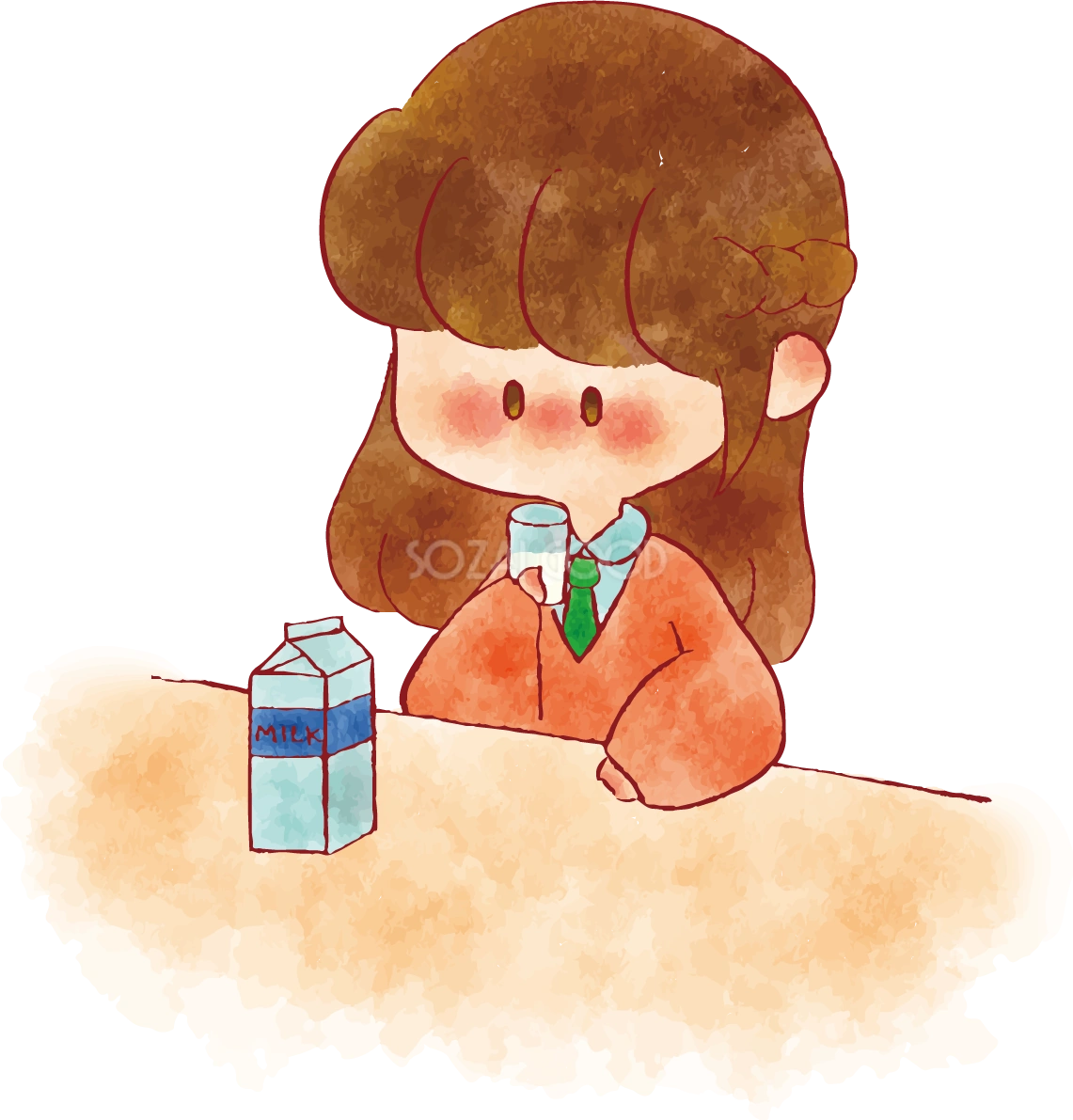 女の子 手書きかわいい 牛乳を飲むイラスト無料 フリー90243