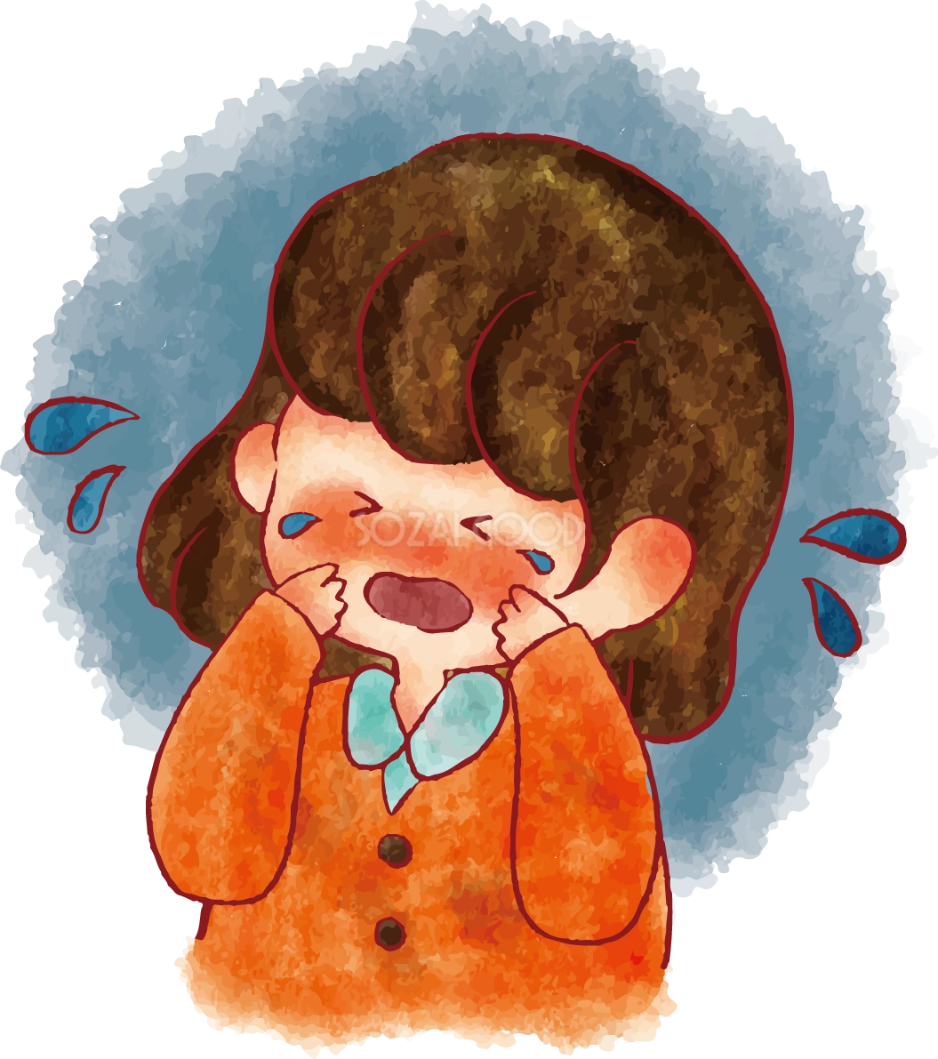 女の子 手書きかわいい 号泣イラスト無料 フリー90245