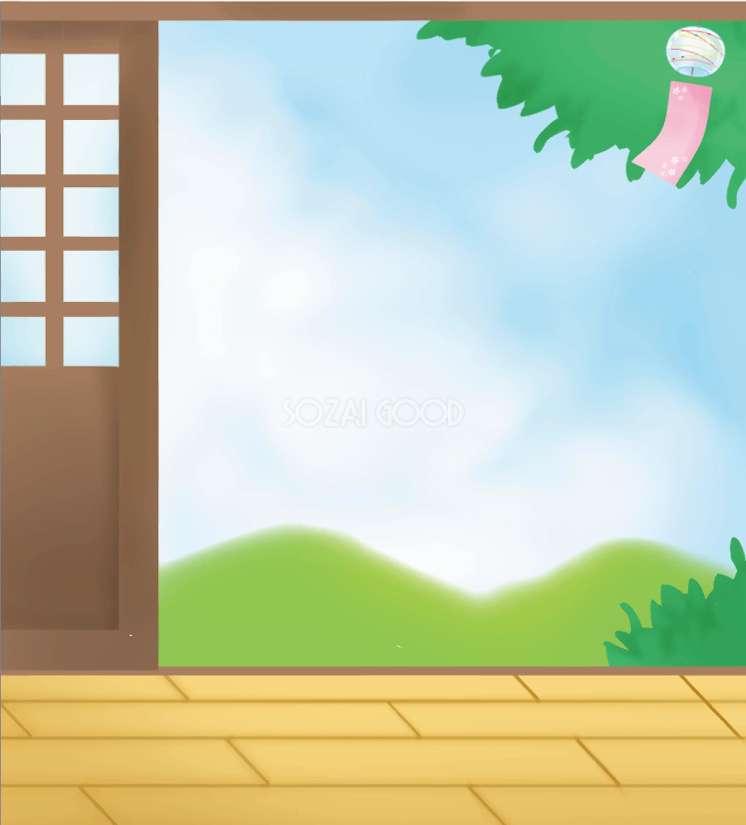 風鈴 縁側 雲 イラスト無料 フリー90279