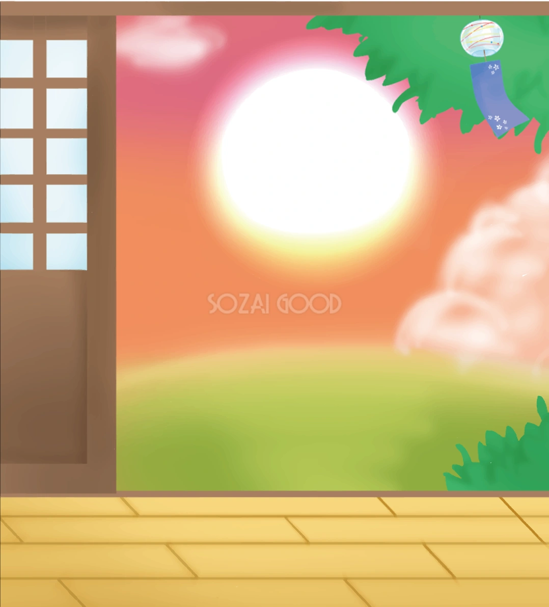 風鈴 縁側 夕暮れ イラスト無料 フリー90281