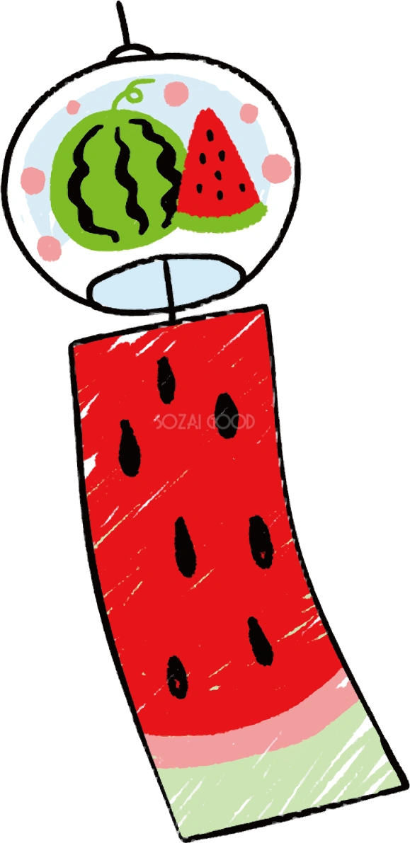 風鈴 手書き スイカ イラスト無料 フリー90296