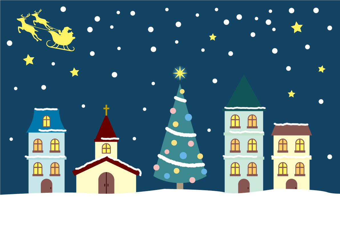 クリスマス 街並み 背景 イラスト無料 フリー90344に写真・文字を入れる