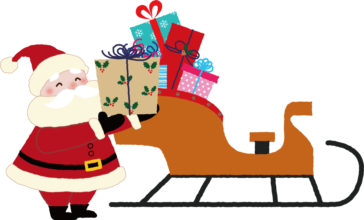 クリスマス かわいい サンタクロース イラスト プレゼント ソリ 無料 フリー90423に写真・文字を入れる