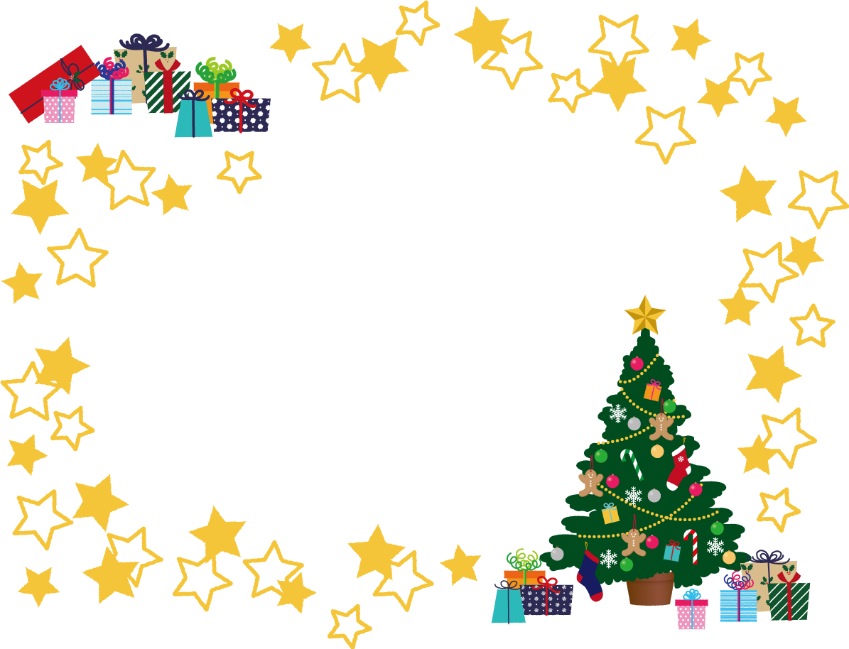 クリスマス フレーム枠 イラスト ツリー プレゼント 無料 フリー90431に写真・文字を入れる