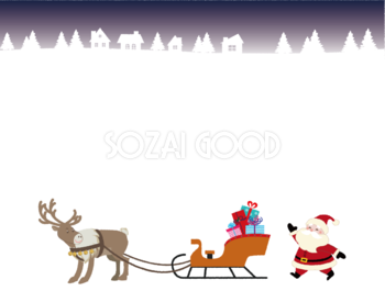 クリスマス フレーム枠 イラスト サンタクロース ソリ トナカイ プレゼント 無料 フリー90432